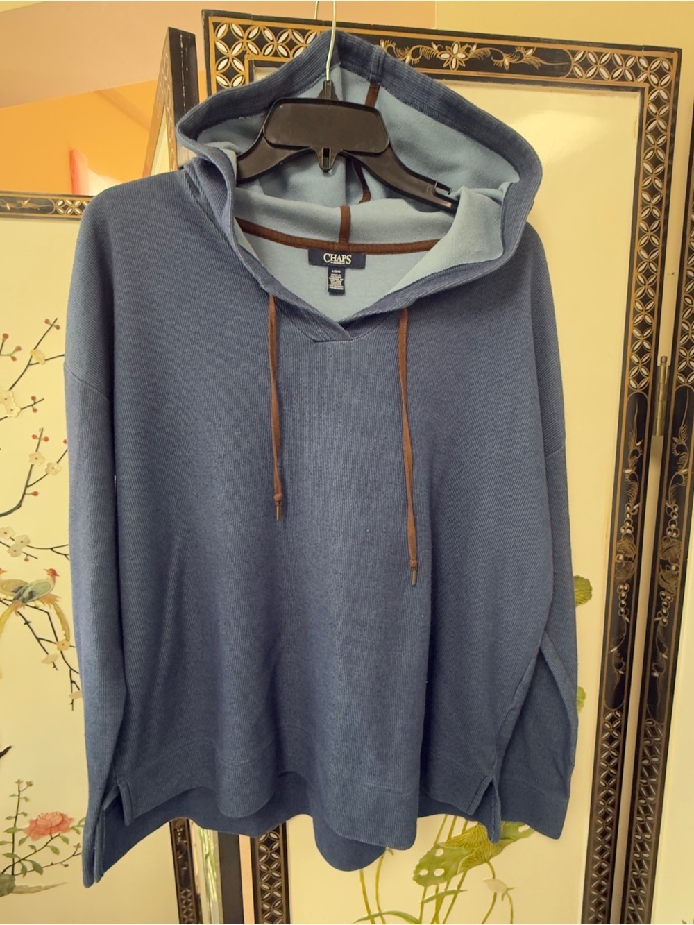 Chaps women’s Slate Blue Hooded Knit Pullover with Contrast Lining